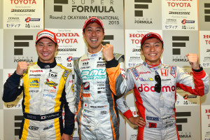 Super Formula Okayama 2015 Top 3 Race Hiroaki Ishiura Kamui Kobayashi Tomoki Nojiri