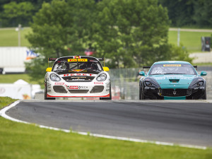 Elkhart Lake, WI - Jun 26, 2015: Pirelli World Challenge teams take to the track on Pirelli tires for a practice session for the Pirelli World Challenge at Road America in Elkhart Lake, WI.