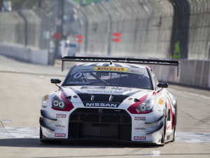Long Beach, CA - Apr 18, 2015: Pirelli World Challenge teams take to the track on Pirelli tires for a practice session for the Pirelli World Challenge at Downtown Long Beach in Long Beach, CA.