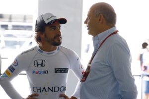 Fernando Alonso with Ron Dennis, Executive Chairman, McLaren Automotive.