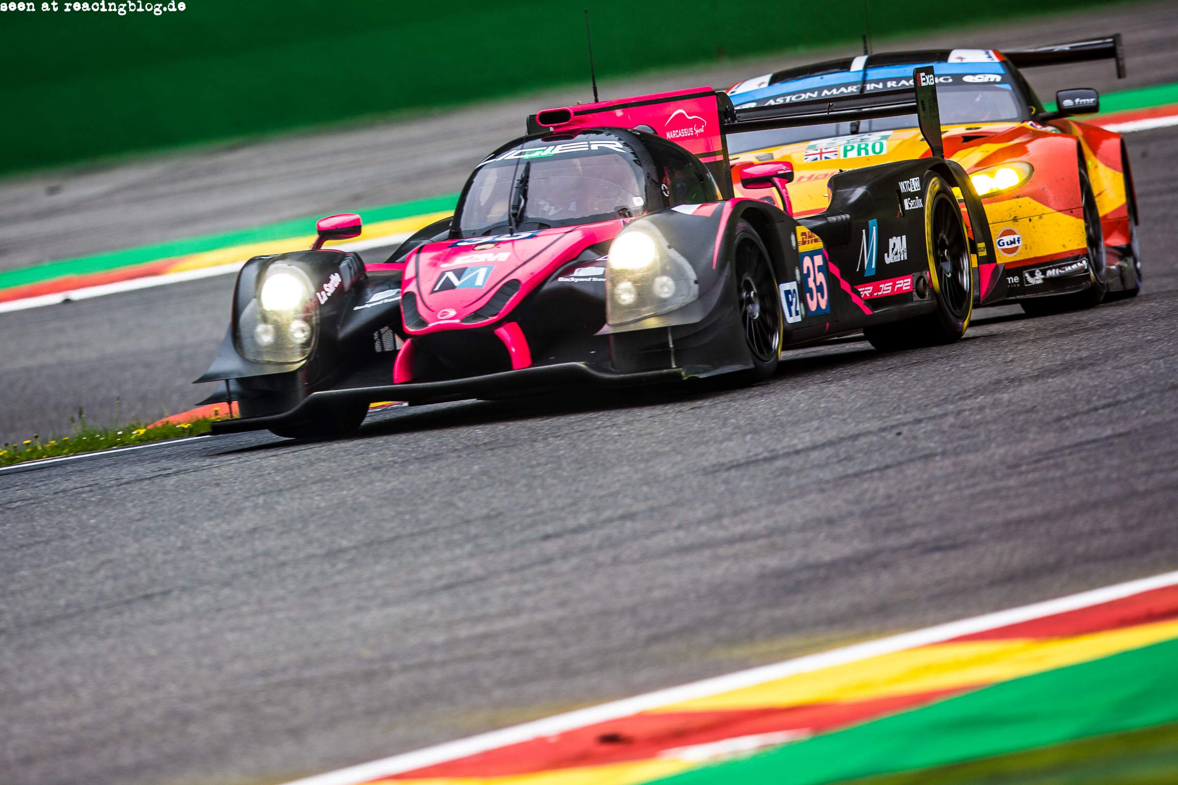 Car #35 / OAK RACING (FRA) / Ligier JS P2 – Nissan / Jacques Nicolet (FRA) / Jean-Marc Merlin (FRA) / Erik Maris (FRA)Car #99 / ASTON MARTIN RACING V8 (GBR) / Aston Martin Vantage V8 / Alex MacDowall (GBR) / Fernando Rees (BRA) / Richie Stanaway (NZL) – FIA WEC 6 hours of Spa-Francorchamps at Stavelot – Route du Circuit – Belgium