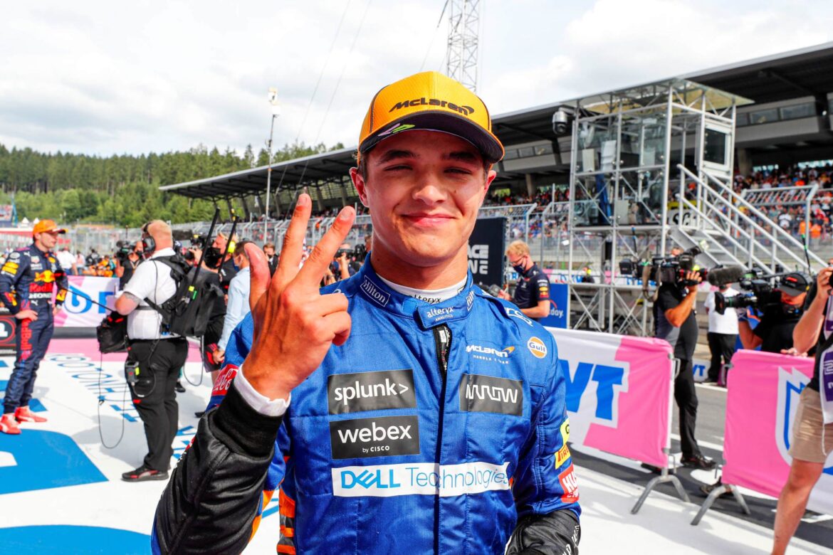 Lando Norris, McLaren, 3rd position, celebrates