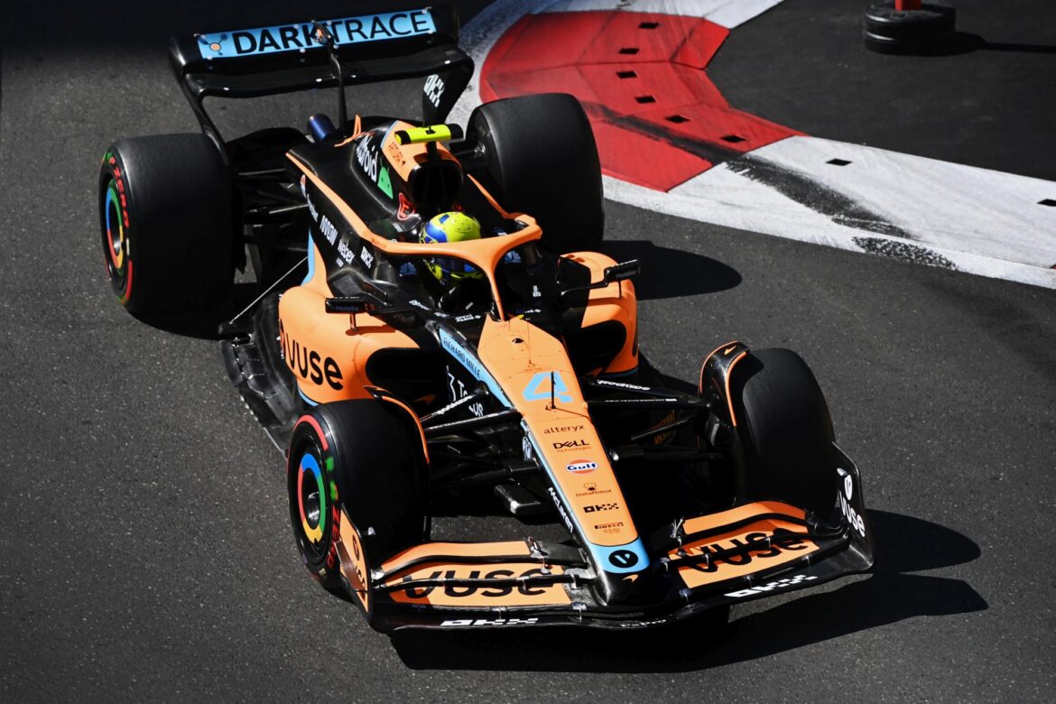 Lando Norris, McLaren MCL36, in a corner