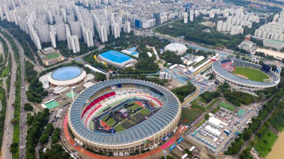Aerial drone image of the Seoul FE circuit in the Jamsil Sports Stadium