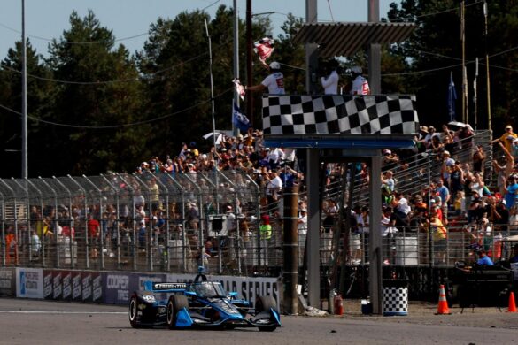 Scott McLaughlin takes the checkered flag – Grand Prix of Portland – By_ Joe Skibinski_Large Image Without Watermark_m69853