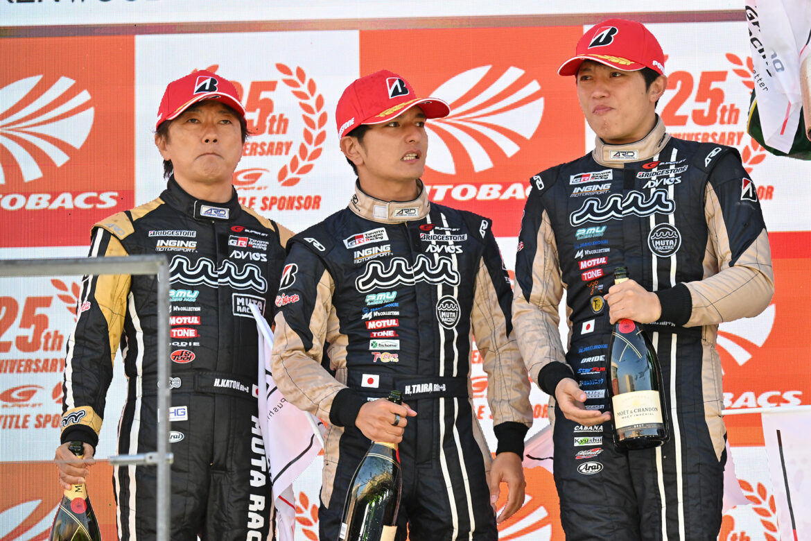 SUPER GT Autopolis 2023 Hiroki Katoh HIbiki Taira Yuui Tsutsumi Podium